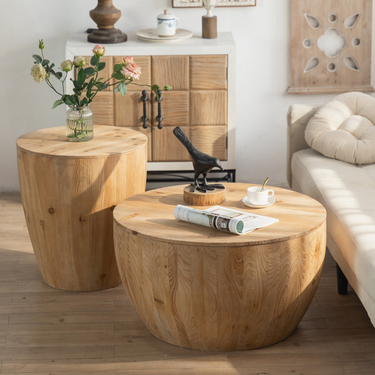 Shelane Vintage Style Bucket Shaped Wooden Coffee Table With Storage Function